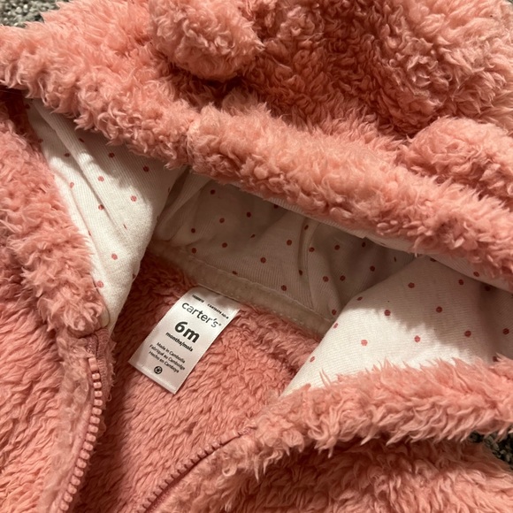 Carter Baby Girl Fluffy, Pink Jacket with teddy bear ears - Picture 1 of 3